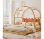 Cama nido 140 x 200 cm, cama infantil de madera de pino, somier incluido - natural