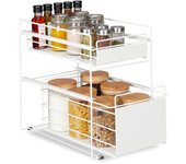 Relaxdays organizador de cocina, 2 cestas, estantería extraíble cocina y baño, 39,5x25x40,5 cm, color blanco