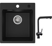 Fregadero cecipa max 40x45cm en cuarzo y resina fregadero de cuarzo 1 seno negro + grifería de cocina con ducha extraíble, mezclador fregadero negro