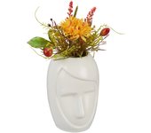 Relaxdays jarrón con cara, decoración de mesa cerámica, florero decorativo, para flores secas, 14,5x9,5x10,5 cm, blanco