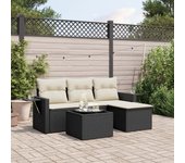Juego de sofás jardín 4 piezas | conjunto de jardín de ocio | set de comedor de jardín con cojines ratán sintético negro cfw589813