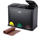 Wellhome cubo de reciclaje 45 litros de 3 compartimentos con rollo de 20 bolsas de basura de 20 litros