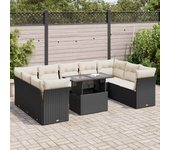 Conjunto de muebles de jardín vidaxl de 10 piezas con cojines negros de mimbre