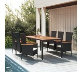 Set de comedor de jardín 7 piezas | conjunto de jardín | muebles de jardín y cojines ratán sintético negro cfw29413