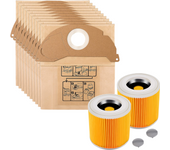 Bolsa y filtro de aspiradora para karcher wd2 bolsas de repuesto 6.904-322 [lote 10] y filtros de repuesto 6.414-552.0 [lote 2]