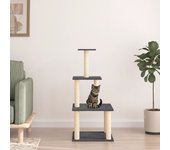 Rascador para gatos con postes de sisal gris oscuro 111 cm
