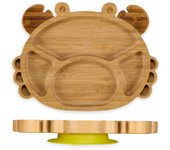 Relaxdays plato para bebés con ventosa cangrejo, vajilla infantil con 4 compartimentos, niños, libre de bpa, natural