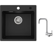 Cecipa max fregadero de cuarzo negro 45x45cm fregadero de 1 seno de cuarzo y resina + grifo de cocina plegable mezclador de fregadero plegable
