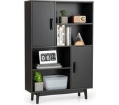 Costway librería de madera, librería con 4 niveles y 2 puertas, almohadillas anti rasguños, dispositivo antivuelco, librería para libros fotos decorac