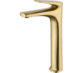 Imex - grifo monomando lavabo caño alto | grifo baño mezclador agua fria y caliente | serie delos | color oro cepillado
