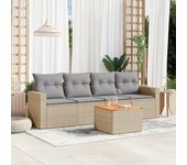 Juego de sofás jardín con cojines 5 piezas | conjunto de jardín de ocio | set de comedor de jardín ratán sintético beige cfw490155