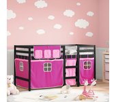 Vidaxl cama alta para niños con cortinas madera pino rosa 90x200 cm