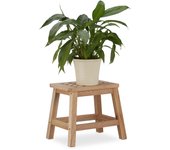 Relaxdays taburete bajo ideal para plantas, madera de nogal, marrón, 25,5 x 29,5 x 22 cm
