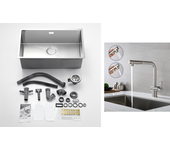Fregadero cocina 1 bandeja 74*44*20cm 304 inox fregadero cepillado con sifóny trop-plein+grifo cocina ducha extraíble dos jets giratorio 360°