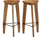 Juego de dos taburetes de bar de diseño con asiento triangular de madera maciza de acacia 1202114