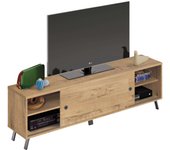 Conjunto muebles salón kamet color roble gold estilo industrial (mesa tv + mesa centro + estantería + aparador)