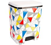 Com-fort house | cubo de basura con pedal | capacidad de 20 litros | cubo reciclaje | color blanco con decoración triángulos | limpieza fácil
