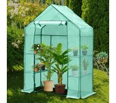 Invernadero de jardín con estantes y lona de pe reforzada 135g/m2 verde,143x73x195cm
