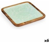 Centro de mesa 25 x 25 cm hoja de planta blanco marrón verde resina madera de mango (6 unidades)