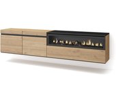 Amueblate online, mueble tv, televisión, muebles de salón, almacenaje, para tv hasta 80, chimenea eléctrica, colgado, suspendido, roble y negro
