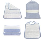 Conjunto kindergarten 4 piezas bolsa y toalla y bolsa de cuadros teñida en hilo con lona aida para bordar el nombre azul