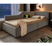 Cama contenedor 90x190cm - sofá cama de terciopelo - con luz de lectura y puertos de carga - con somier - gris