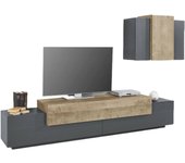 Alaskino mueble de pared, mueble de salón con soporte para tv, mueble de salón multiusos, 100% made in italy, 240x45h180 cm, antracita y arce