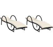 Pack 2 uds tumbona | silla de jardíns con cojines ratán sintético negro cfw56614