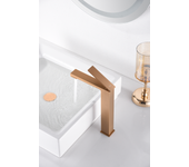 Imex - grifo monomando lavabo caño alto | grifo baño mezclador agua fria y caliente | serie pisa | color oro rosa cepillado
