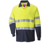 Polo bicolor de manga larga ignífugo y antiestático amarillo flúor fr74