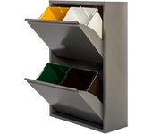 Wellhome cubo de basura y reciclaje metálico de 4 compartimentos de 17l cada uno - 68l gris brillo
