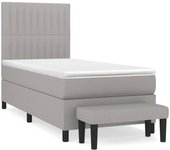 Cama con somier tapizado y colchón de tela gris claro 90x190 cm