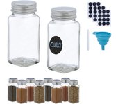 Relaxdays 10 botes especias con espolvoreador, kit tarros cristal 120ml, etiquetas, rotulador y embudo, transparente