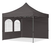 3x3 m carpa plegable, premium acero 40mm, 2 laterales con ventanas de arco, gris oscuro