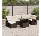 Conjunto de muebles de jardín vidaxl de 8 piezas con cojines marrones de mimbre