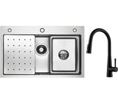 Cecipa max fregadero de inox 70×45×cm con escurridor, lavabo y dispensador de jabón + grifo con ducha extraíble, 3 modos de salida de agua, negro