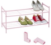 Relaxdays estante zapatero, 6 pares de zapatos, 2 baldas, abierto, ampliable, 34,5 x 70 x 26 cm, metal, zapatero, rosa