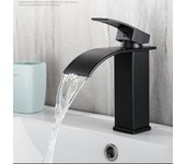 Grifo de lavabo moderno en cascada negro, grifo mezclador para lavabo de baño, grifo de cascada,no incluye tuberías de agua