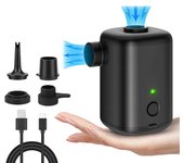 Bomba hinchable para camping: pequeño hinchador portátil con 3 boquillas, hinchador rápido para juguetes de piscina y colchones,negro