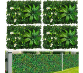 Paquete de 4 muros verdes artificiales, setos artificiales, vallas de privacidad con protección uv, fondo de vegetación artificial, 60 cm x 40 cm