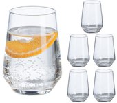 Relaxdays vasos de cristal agua, juego de 6 unidades, aptos para lavavajillas, para zumo, refrescos, 390ml, transparente