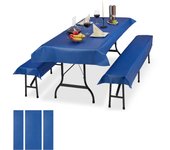 Set de 6 manteles para exterior, fundas para mesa y bancos de jardín, 250x55 cm, patio, fáciles de limpiar, color azul