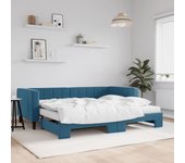 Sofá cama con cama nido y colchón de terciopelo azul 90x200 cm