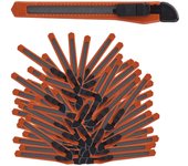 Relaxdays set de 100 cúteres, biselado, cuchillas de 9 mm, para cajas o manualidades, naranja