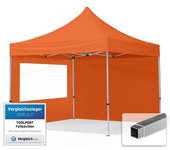 3x3 m carpa plegable, economy aluminio 32mm, 2 laterales con ventanas panorámicas, naranja