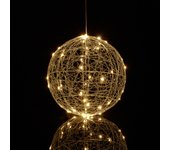 Relaxdays bola luces led decorativa, lámpara esfera, para colgar o sobremesa, alambre, cable largo, ø 25 cm, plateado