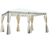 Cenador de jardín outsunny tejido de poliéster, marco de hierro crema 400x300x255 cm