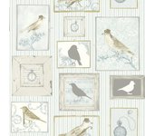 Papel pintado pared pájaros enmarcados sobre fondo de rayas azul - framed birds blue sk filson - rollo de 10 m x 0,53 m
