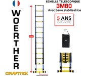 Escalera telescópica woerther 3m80 con barra estabilizadora + funda – garantía 5 años – calidad superior
