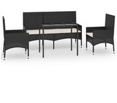 Juego de jardín con cojines 4 piezas | conjunto de comedor | conjunto de descanso ratán sintético negro cfw391538